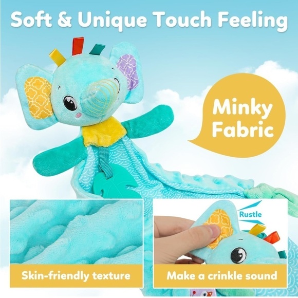 Brand New Baby Carseat Stroller Toy Security Blanket & Rattle Set Blue Elephant - Picture 2 of 13